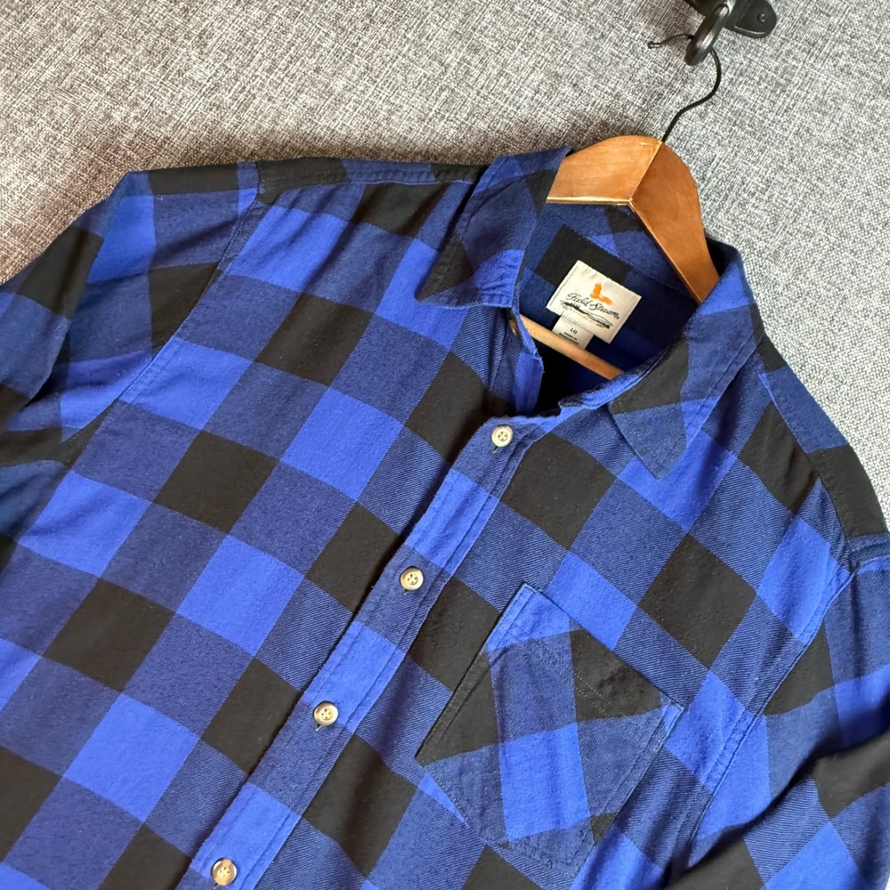 Mens Field Stream Shirt | Size LG | Blue Black Buffalo Plaid Flannel‎